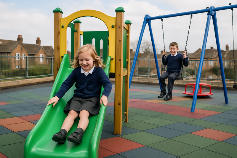 Rubberco Interlocking Playground Mats, EPDM Rubber, UV Stable, Non-Slip, 12mm Thick, Safe, Maintenance-Free, Available in Green, Red, Blue, Black
