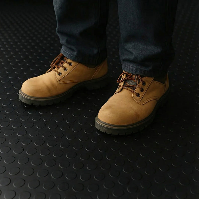 Non-Slip Rubber Flooring Roll – Studded Penny Pattern – R11 Slip Rated – Oil Resistant – 3mm, 4mm, 6mm – Cut to Length