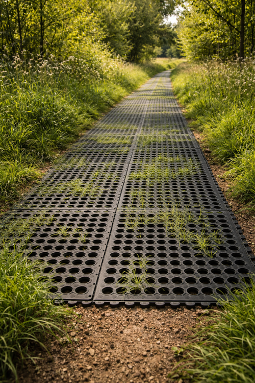 Interlocking Rubber Grass Mats - Outdoor Matting for Muddy Areas, Drainage & Grass Growth, Durable Rubber Ground Protection
