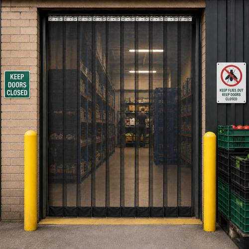 PVC Hook-On Fly Mesh Strip Curtains | Black Antimicrobial Insect Barr