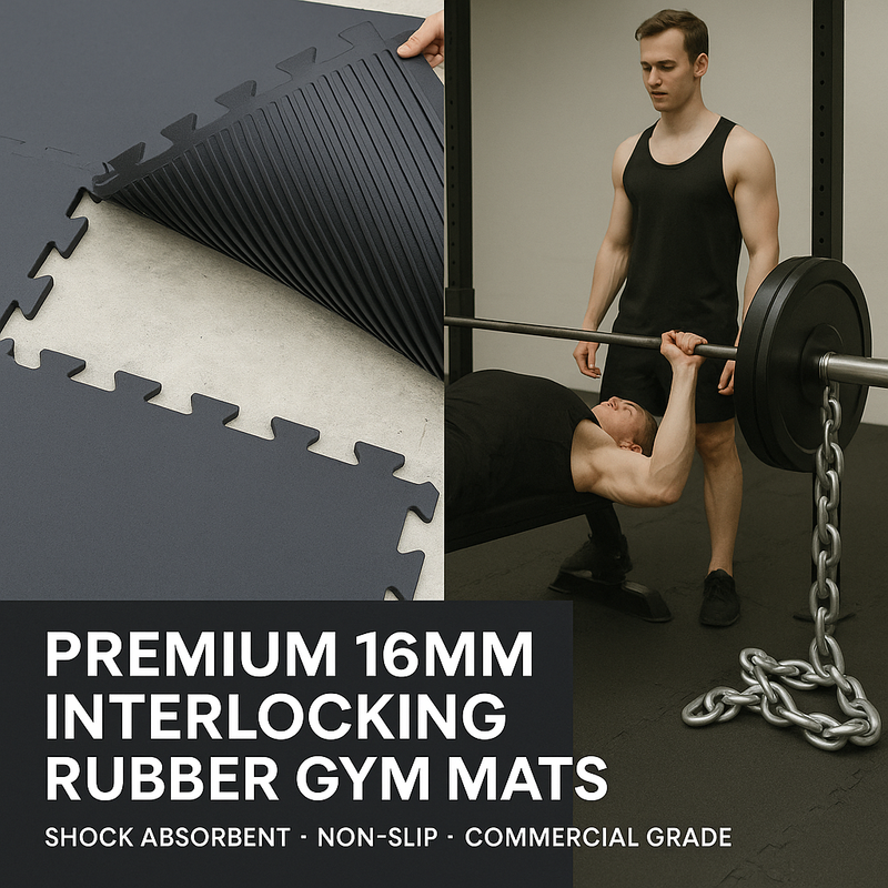 Mega Floor Heavy Duty Rubber Gym Mats 16mm - Anti-Slip, Impact Absorbing, Non-Slip Rubber, Easy Fit