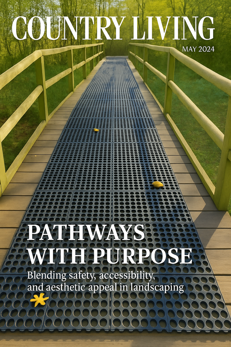 Non-Slip Rubber Link Mats with Drainage Holes High-Quality Decking Mats Customisable Coverage, Yellow Safety Ramp Available