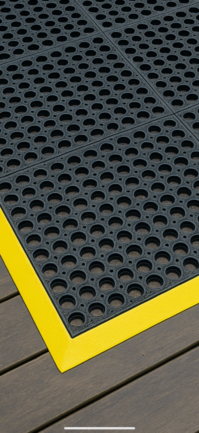 Non-Slip Rubber Link Mats with Drainage Holes High-Quality Decking Mats Customisable Coverage, Yellow Safety Ramp Available