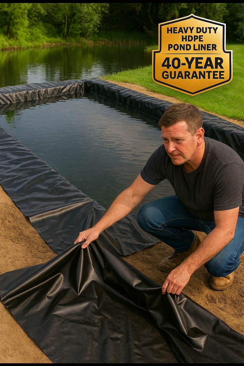 Heavy Duty HDPE Pond Liner 40-Year Guarantee, UV Resistant with Free Underlay - Durable, Flexible, Ideal for Ponds & Water Features