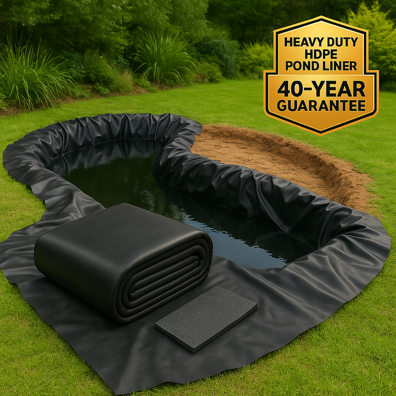 Heavy Duty HDPE Pond Liner 40-Year Guarantee, UV Resistant with Free Underlay - Durable, Flexible, Ideal for Ponds & Water Features