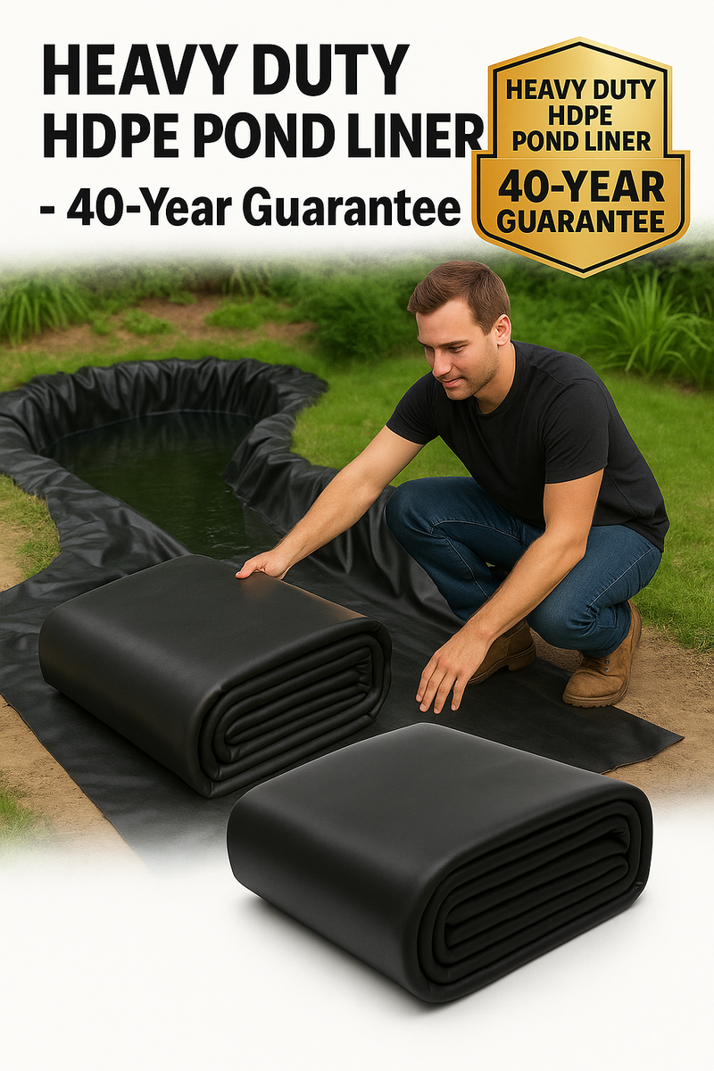 Heavy Duty HDPE Pond Liner 40-Year Guarantee, UV Resistant with Free Underlay - Durable, Flexible, Ideal for Ponds & Water Features