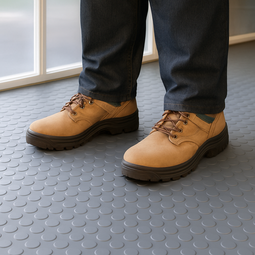 Heavy Duty Non-Slip Rubber Flooring Rolls – Studded Dot Penny Pattern R11 Slip Rated, Oil Resistant, Indoor/Outdoor Use