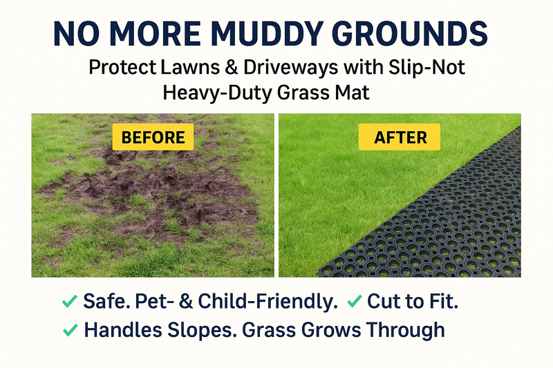Rubber Grass Mat Roll 1m x 10m – Heavy Duty Anti-Slip Lawn Protection for Driveways, Walkways & Events