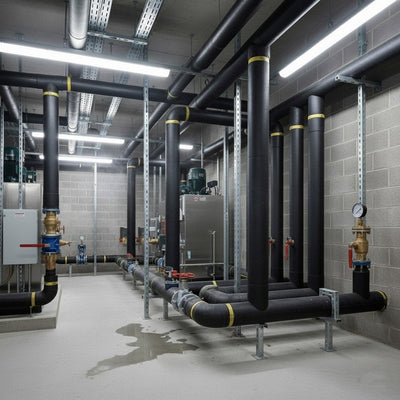 Installing Class O self-seal pipe insulation on a copper pipe.