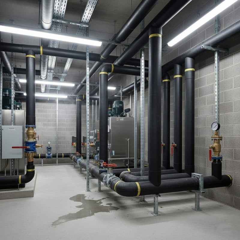 Installing Class O self-seal pipe insulation on a copper pipe.