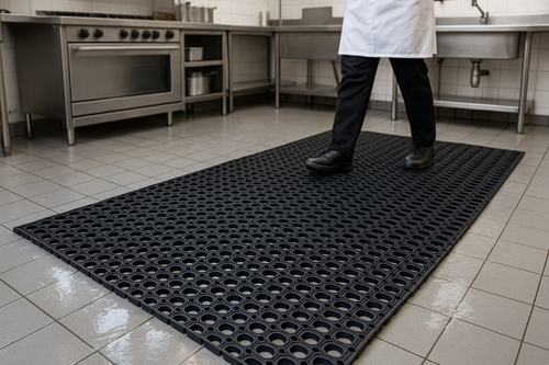 Extra Heavy Duty Open Ring Wet Area Matting - Slip-Resistant, Anti-Fatigue Rubber Mats for Wet Areas, Black, 23mm Thick