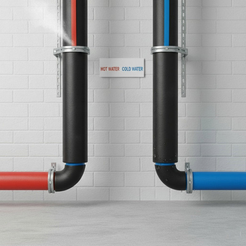 Pipe insulation for improving air conditioning ductwork efficiency.