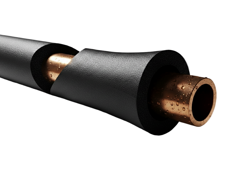 Section of Class O nitrile foam pipe insulation revealing its thickness and the flexible, durable material.