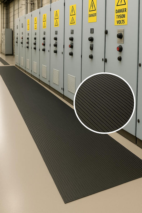 Electrical Safety Matting 17,000V Working IEC61111 Class 2 - 30,000V Tested, Fine Ribbed, Anti-Slip, EPDM Rubber, REACH/RoHS/CE Compliant, Linear Metre