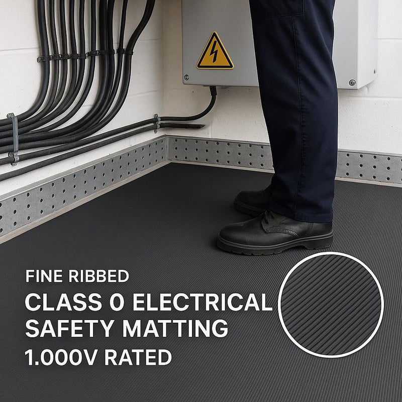 Electrical Safety Matting 1000V IEC61111 Class 0 - Fine Ribbed EPDM Rubber, Anti-Slip, Halogen-Free, 3mm Thick, Low Maintenance REACH & RoHS Compliant Linear Metre