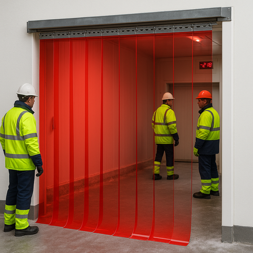 Red PVC Strip Curtain Rolls 50m UK | Anti-UV Flexible Coloured Warning Strips