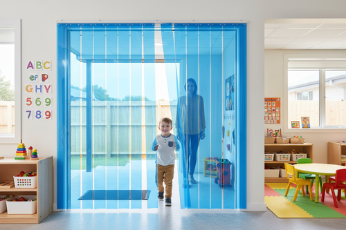 Blue QuickMount Nursery Curtains | Child-Safe PVC for Schools & Nurseries