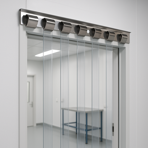 Stainless Steel Hook-On PVC Strip Curtain Rail 984mm–1230mm | Easy Fit