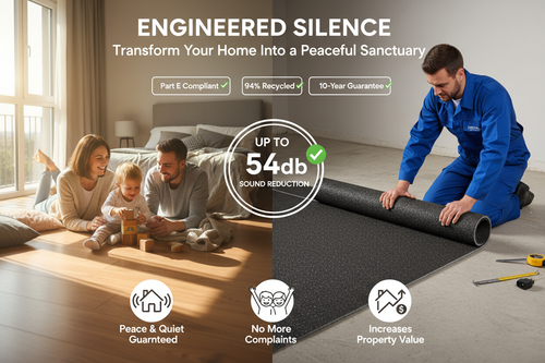 Acoustic Floor Underlay 94% Recycled Rubber | Up to 53dB Sound Insulation | Part E Compliant | 10m² Roll