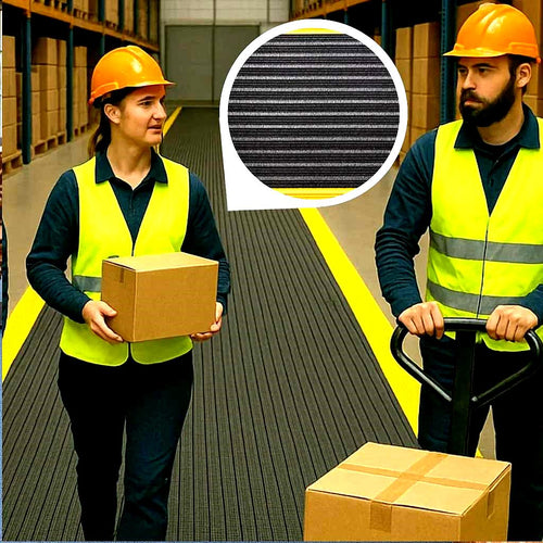 Anti-Fatigue Noise Reducing Mat – Durable PVC Foam, Non-Slip, Cushioned Support for Workstations, Garages with Yellow Safety Borders