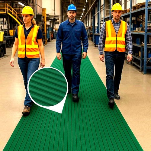 Ribbed PVC Matting Roll – 20m x 1m – Anti-Fatigue, Slip-Resistant, Chemical Resistant – Ideal for Industrial Workstations & Production Lines