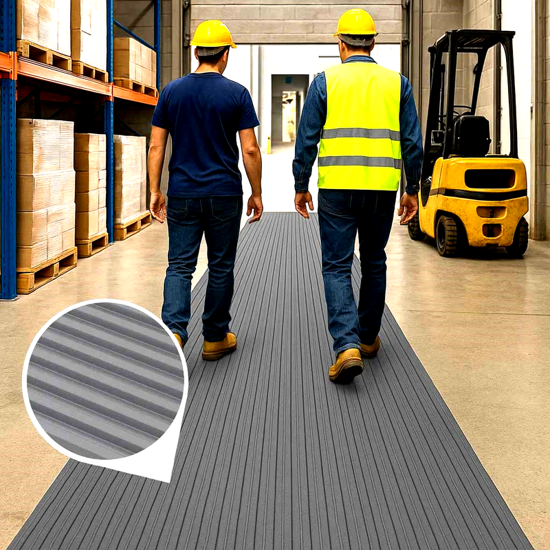 Ribbed PVC Matting Roll – 20m x 1m – Anti-Fatigue, Slip-Resistant, Chemical Resistant – Ideal for Industrial Workstations & Production Lines
