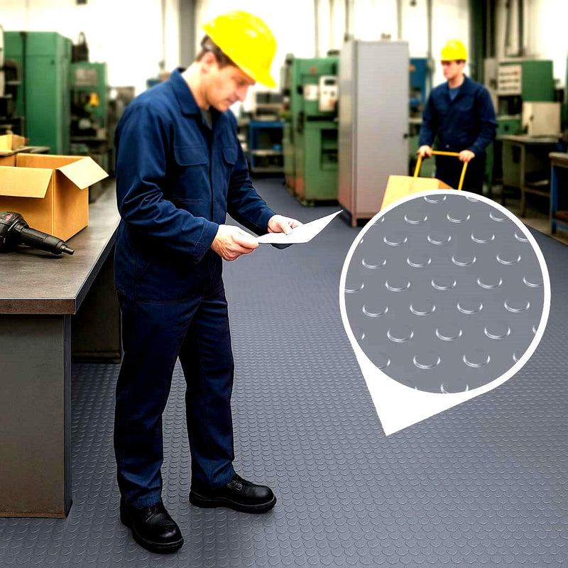 Heavy-Duty Dot Pattern PVC Flooring – Slip-Resistant, Waterproof & Durable Matting for Garages, Workshops & Industrial Spaces – Easy to Install