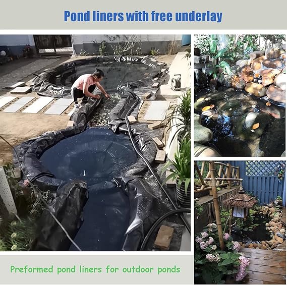 Heavy Duty HDPE Pond Liner 40-Year Guarantee, UV Resistant with Free Underlay - Durable, Flexible, Ideal for Ponds & Water Features