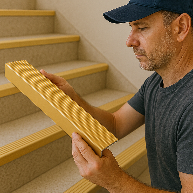 Anodised Aluminium Non-Slip Stair Nosing Edge Trim Ribbed Treads, Heavy Duty, 900mm x 65mm, Ideal for Wood, Carpet, Tile, Vinyl, Multiple Colours
