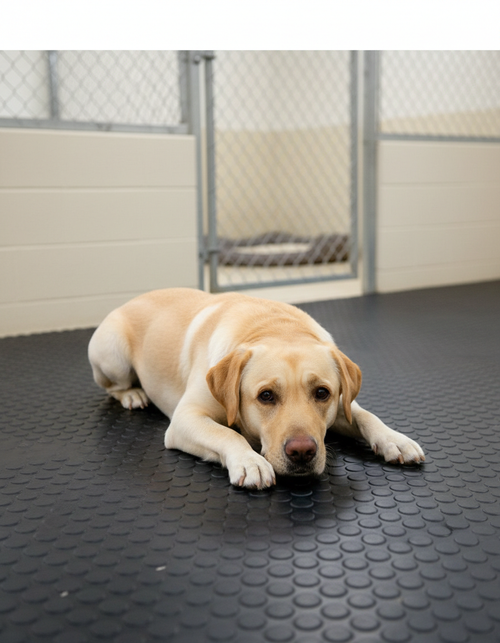 Premium Round Dot Rubber Kennel Flooring – R11 Slip-Rated, Oil-Resistant, Durable & Hygienic Pet Facility Flooring