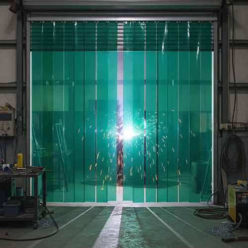 Anti-UV Green PVC Strip Curtain UK | Welding Grade UV Protection