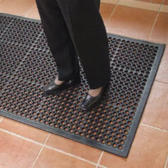 Anti-Fatigue Non-Slip Rubber Mats 13mm - Heavy Duty with Drainage Holes, Bevelled Edges, Reduces Foot & Back Pain, EN13552 R10, Oil Resistant