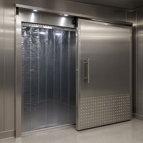 Freezer PVC Strip Curtains Hook-On Energy-Saving Polargrade PVC Stainless Steel Rails Sub-Zero Temperature Dust & Pest Control Easy Installation