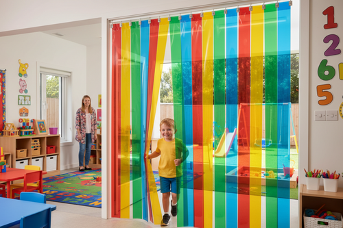 Rainbow Nursery Freeflow Curtains QuickMount | Child-Safe Multi-Color PVC