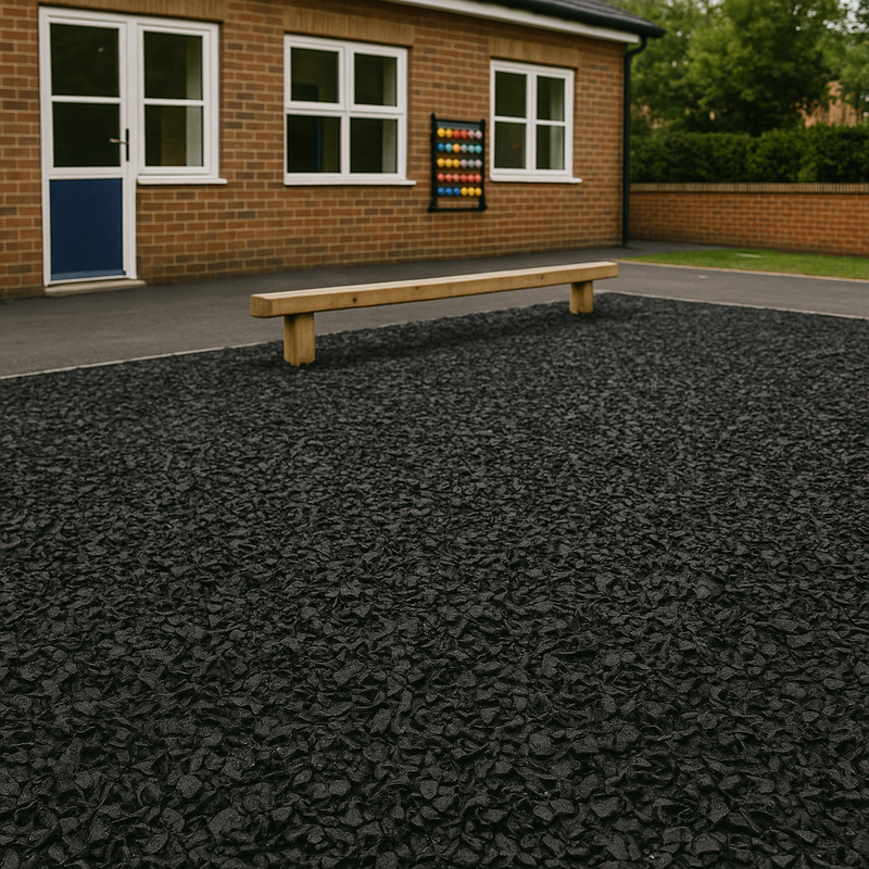 Black Rubber Chippings – BS EN 1177 Certified | Safe Playground & Landscaping Mulch | Eco-Friendly & Low Maintenance