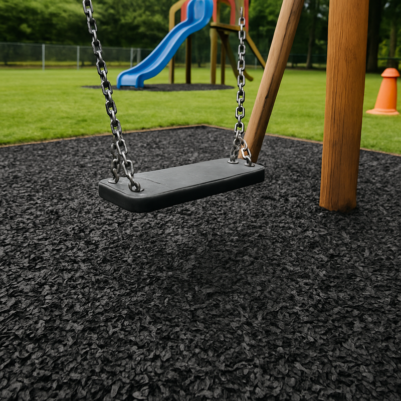 Black Rubber Chippings – BS EN 1177 Certified | Safe Playground & Landscaping Mulch | Eco-Friendly & Low Maintenance