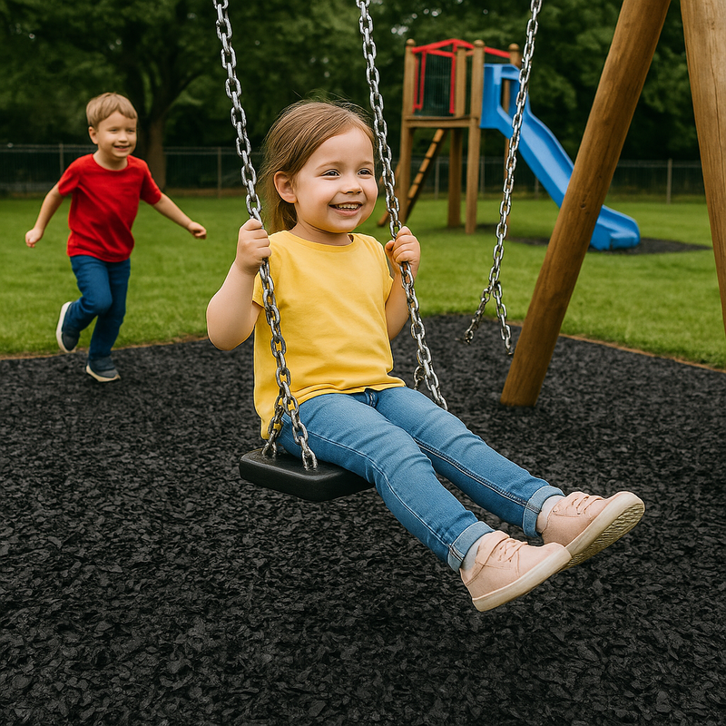 Black Rubber Chippings – BS EN 1177 Certified | Safe Playground & Landscaping Mulch | Eco-Friendly & Low Maintenance
