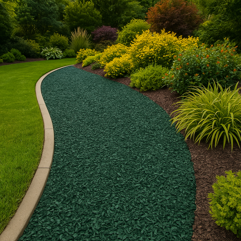 Premium Moss Green Rubber Chippings – Eco-Friendly Mulch for Playgrounds, Gardens & Landscaping | Durable, Soft-Fall Surface