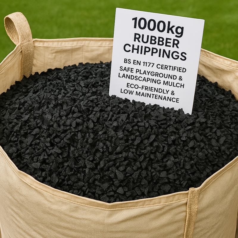 Black Rubber Chippings – BS EN 1177 Certified | Safe Playground & Landscaping Mulch | Eco-Friendly & Low Maintenance
