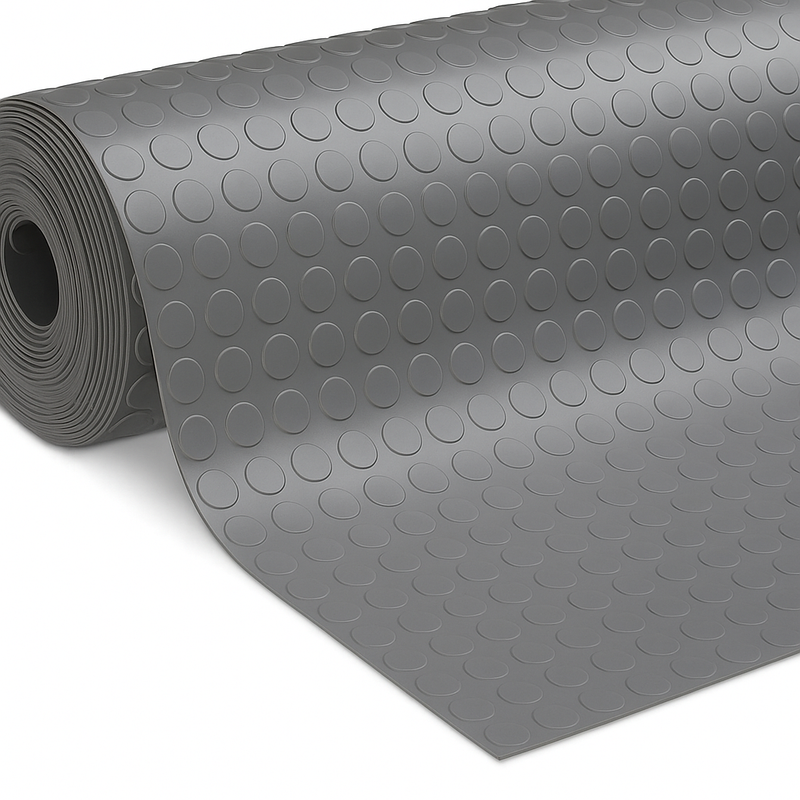 Non-Slip Rubber Flooring Roll – Studded Penny Pattern – R10 Slip Rated – Oil Resistant – 3mm, 4mm, 6mm – Cut to Length