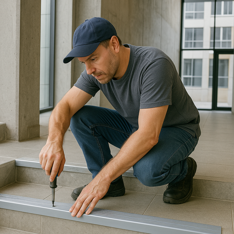 Anodised Aluminium Non-Slip Stair Nosing Edge Trim Ribbed Treads, Heavy Duty, 900mm x 65mm, Ideal for Wood, Carpet, Tile, Vinyl, Multiple Colours