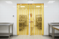 Yellow PVC Strip Curtains Swivel Hinge | Pest Control Warehouse Door