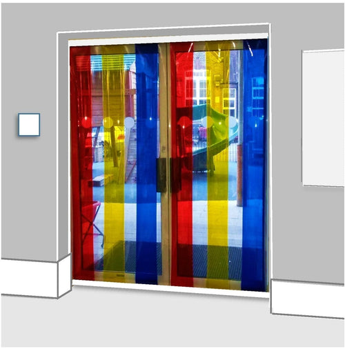 Transparent Rainbow Nursery Freeflow Curtains (QuickMount) – Safe, Vibrant PVC Partition for Schools & Nurseries, Easy Install, Energy-Efficient