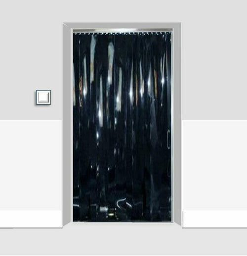 Solid Black Hook-On Strip Curtains - PVC Energy-Saving, High Visibility, Easy Fit, Stainless Steel Rails, Flexible & Durable, For Pedestrian Doorways