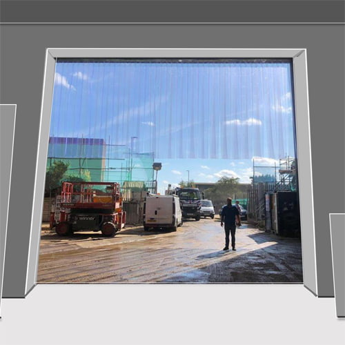 Heavy Duty Door Pelmet Strip Curtains - Swivel Hinge R3 Behind Fit 400mm Clear PVC Strips, Galvanised Steel Rails Weather Protection, Durable Design