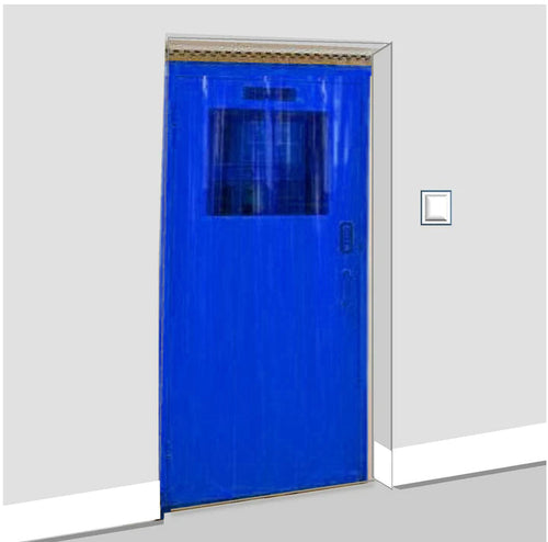 Transparent Blue Hook-On Strip Curtains - Energy-Saving PVC, Stainless Steel Rails, Flexible, Easy Install, For Pedestrian Doorways, 0°C to +40°C