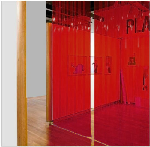 Transparent Red Exhibition Strip Curtains – Creative, Energy-Saving Kit with Stainless Steel Rails