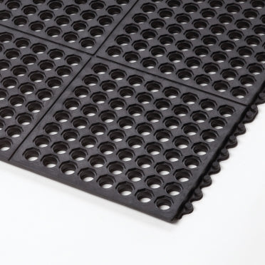 36x36 inch Anti-Fatigue Rubber Workshop Mat Tile – 16mm Thick, Interlocking, Nitrile Rubber, Oil & Grease Resistant, with Drainage Holes for Safety