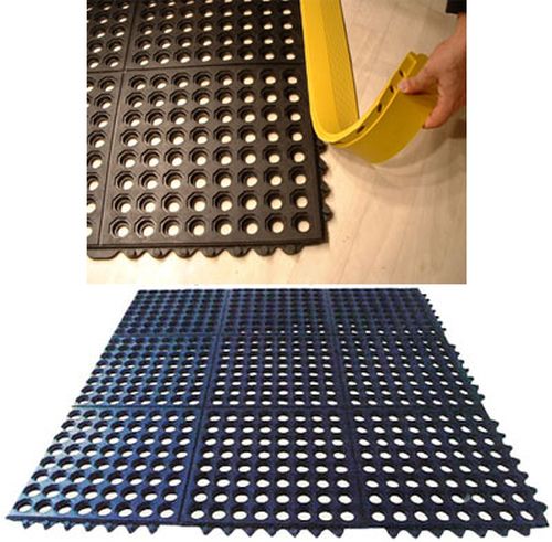 Non-Slip Rubber Link Mats with Drainage Holes High-Quality Decking Mats Customisable Coverage, Yellow Safety Ramp Available